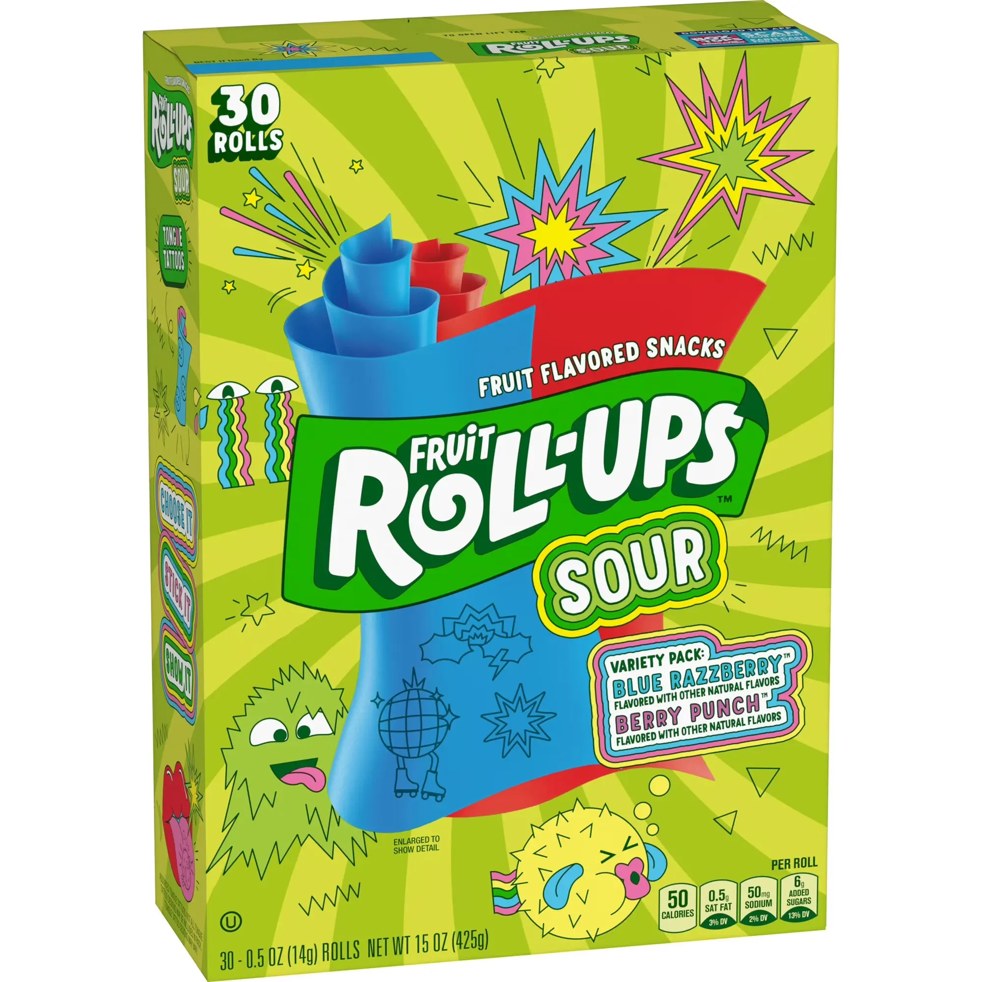 Fruit Roll-Ups Sour Fruit Snacks Variety Pack 15 oz 30 Count
