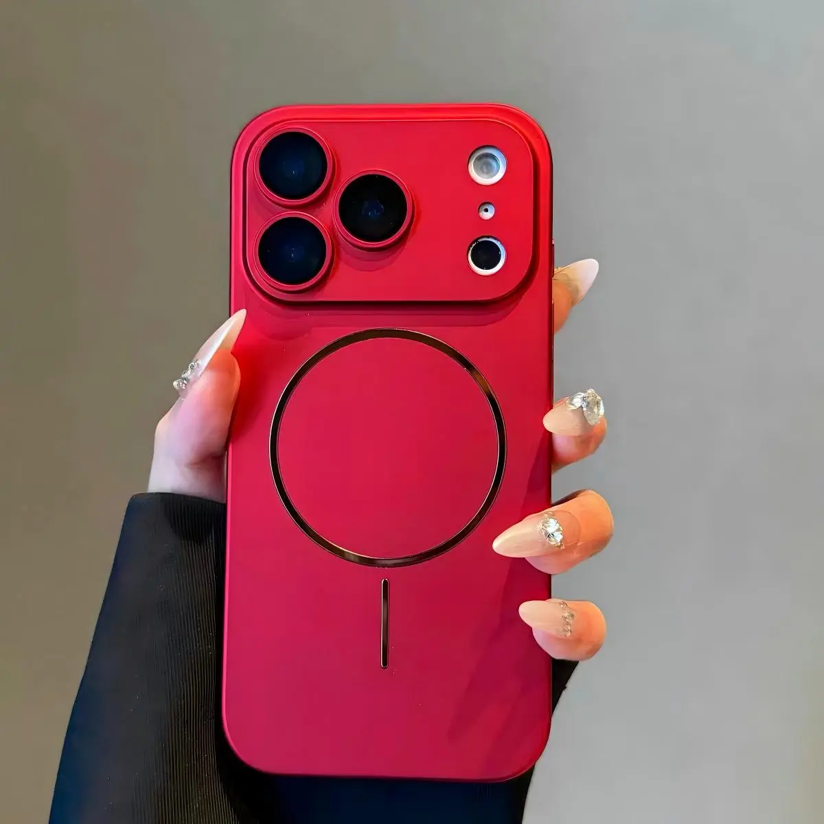 MagSafe-Compatible Bright Red Matte Smartphone Case for iPhone 13/14/15/16/17/18 Pro Max - Full-Cover Handheld Accessory, Large Camera Cutout, Ultra-Thin, Shockproof, Scratch-Drop Protection, Stylish