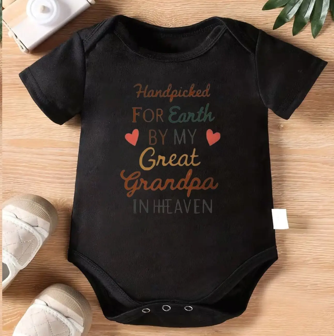 1pc Baby Bodysuit - Beige Onesies with "Handpicked for Earth by My Grandpa in Heaven" Print - Soft Cotton Outfit for Newborns & Toddlers 0-3 Years - Memorial Baby Gift - Machine Washable Infant Wear 6TL