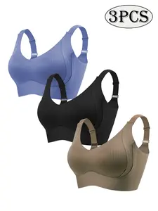 3 piece set Women's Solid Color Wireless Bra, Comfortable Breathable Elegant Seamless Push Up Bra, Underwear for Women, Softness Underwear for All Seasons, Bras for Women