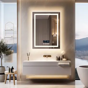 Bluetooth LED Bathroom Mirror: Illuminated Bathroom Makeup Mirror with Bluetooth Speaker, Dual LED Light Strips, Anti-Fog Dimming Wall Vanity Mirror