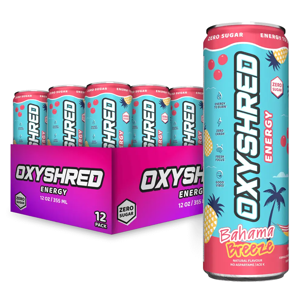 EHPlabs OxyShred Energy Drink 12 Pack 355ml Sugar Free Sport Beverage with Acetyl L-Carnitine Guarana & Green Tea Extract for Energy Boost Sports Gym