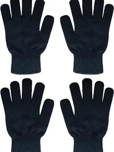 Winter Warm Knit Gloves for Women Teens Stretchy Full Finger Gloves for Running Driving Hiking 2 Pairs