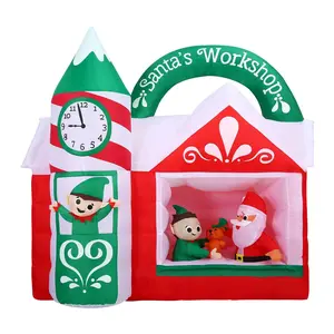Christmas Time 6ft Wide Pre-Lit Inflatable Santa's Workshop