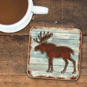 Nature Wonders 8198222-9C-S4 4 x 4 in. Moose Wooden Cork Coasters Gift - Set of 4