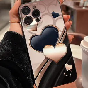 Rubik's Cube Black Champagne Textured Heart Pattern TPU Anti-drop All-Inclusive Precision Case For Apple iPhone7/8/X/Xs/Xr/Xs Max/11/12/13/14/15/16 Pro Max, Accessories, Smartphone