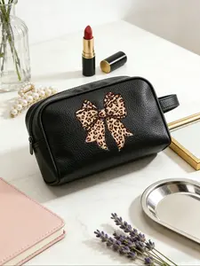 Personalized PU Wash Bag, Bow Print, Unisex, Multifunctional, Durable, Reusable, Fashionable, High Quality, Ideal Gift for Him and Her