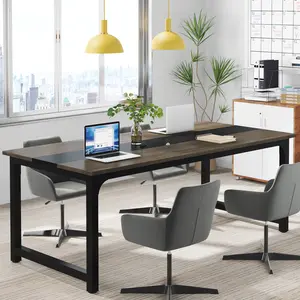 Tribesigns 70.8” Executive Desk, Large Office Computer Desk with Thicken Frame, Modern Simple Workstation Business Furniture for Home Office, Vintage Grey/Black