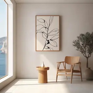 Minimalist Botanical Line Art Print: Black & White Leaf Drawing for Modern Decor