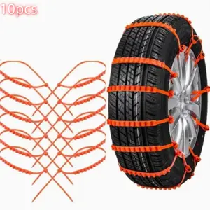 10pcs Car Tire Anti-Slip Chains, Heavy-Duty Winter Tire Chaining, High-Quality Pe Plastic, Compatible with All Vehicles, Suv & Truck Use