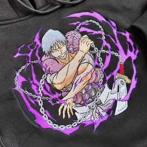 Toji Black Embroidered Hoodie for Unisex