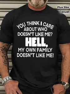 Plus Size Men'S Casual Short-Sleeve T-Shirt with Slogan And Letter Print