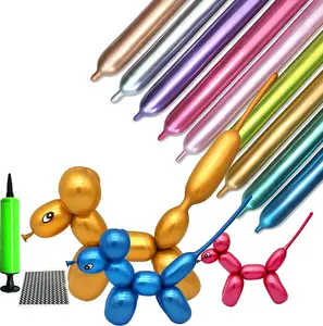 260 Long Balloons Kit with Pump, Shiny Metallic Latex Twisting Balloons for Balloon , Magic Balloons for Birthdays Wedding Party Decorations 100 count Multicolor