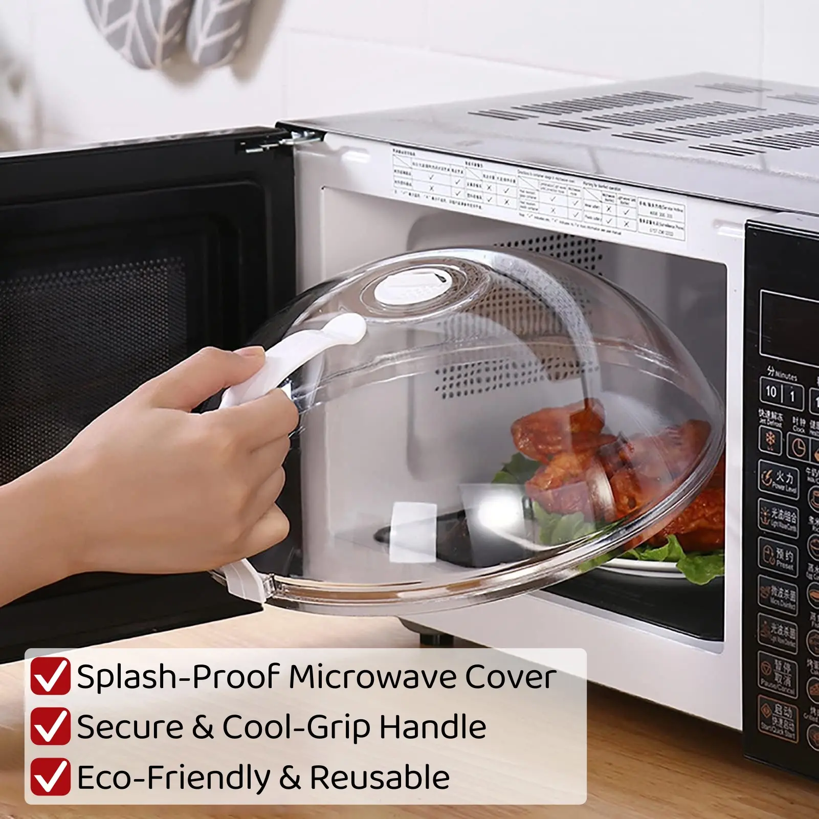 Microwave Cover Splatter Guard - Clear Reusable BPA-Free Plastic Lid with Handle, Adjustable Steam Vent for Food, Plate, Bowl