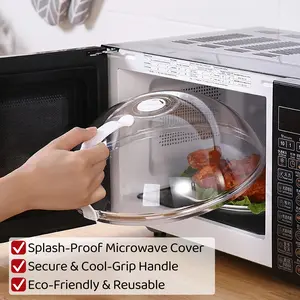 Microwave Cover Splatter Guard - Clear Reusable BPA-Free Plastic Lid with Handle, Adjustable Steam Vent for Food, Plate, Bowl