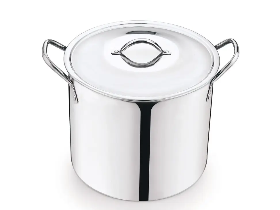 8-Qt Stainless Steel Stock Pot with Metal Lid Ultra Durable Stay-Cool Handles Hand Wash Only Cookware