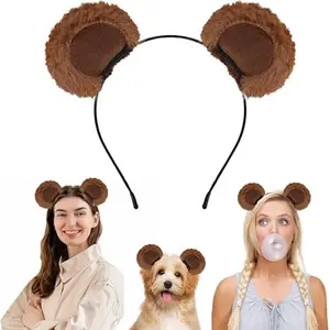 Bear Ear Headband with Squirrel Ears, Fluffy Animal Costume, Adult Makeup Headband, Adjustable Ears, Halloween Party Accessory, Head Strap