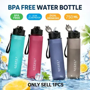 750ML Water Bottle with Straw Time Scale, Large Capacity, Motivational Plastic Material, Reusable, Portable, Leak-Proof Design, Ideal for Gym, Travel, Outdoor Sports