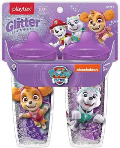 Playtex Baby Sipsters Stage 3 Glitter PAW Patrol Sippy Cups, For Ages 1+, Pink, 9 Oz, 2 Count - Spill-Proof, Leak-Proof, Break-Proof, Insulated