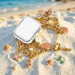 1 Pc Fashion Women's Watch Band for Apple Watch 38/40/41/42mm（S11/10) & 42/44/45/46/49mm/. Ocean Series Pearl Metal Bracelet Compatible with Apple Watch Ultra 3/2/1, SE Series 1–11. Band only, watch not included.