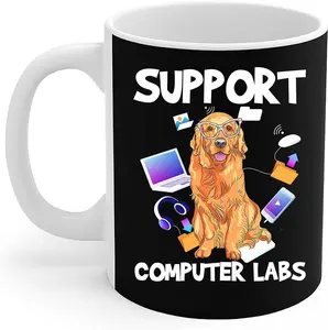 Computer It Mug Support Computer Labs Funny Golden Retriever Computer Teacher Gift Coffee Mug 11oz