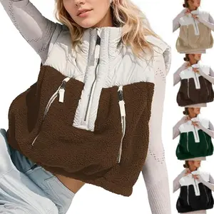 SCUSTY Fleece Vests for Women Half Zip Up Sleeveless Quilted Jacket Crop Puffer Vest Lightweight Padded Coat Outwear