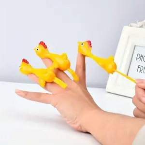 3pcs Rubber Chicken Finger Slingshot Toy - Fun prank toy for kids and adults, stress relief toy, yellow rubber chicken design, amusing gift idea, playful design, easy to use, Christmas stocking stuffer