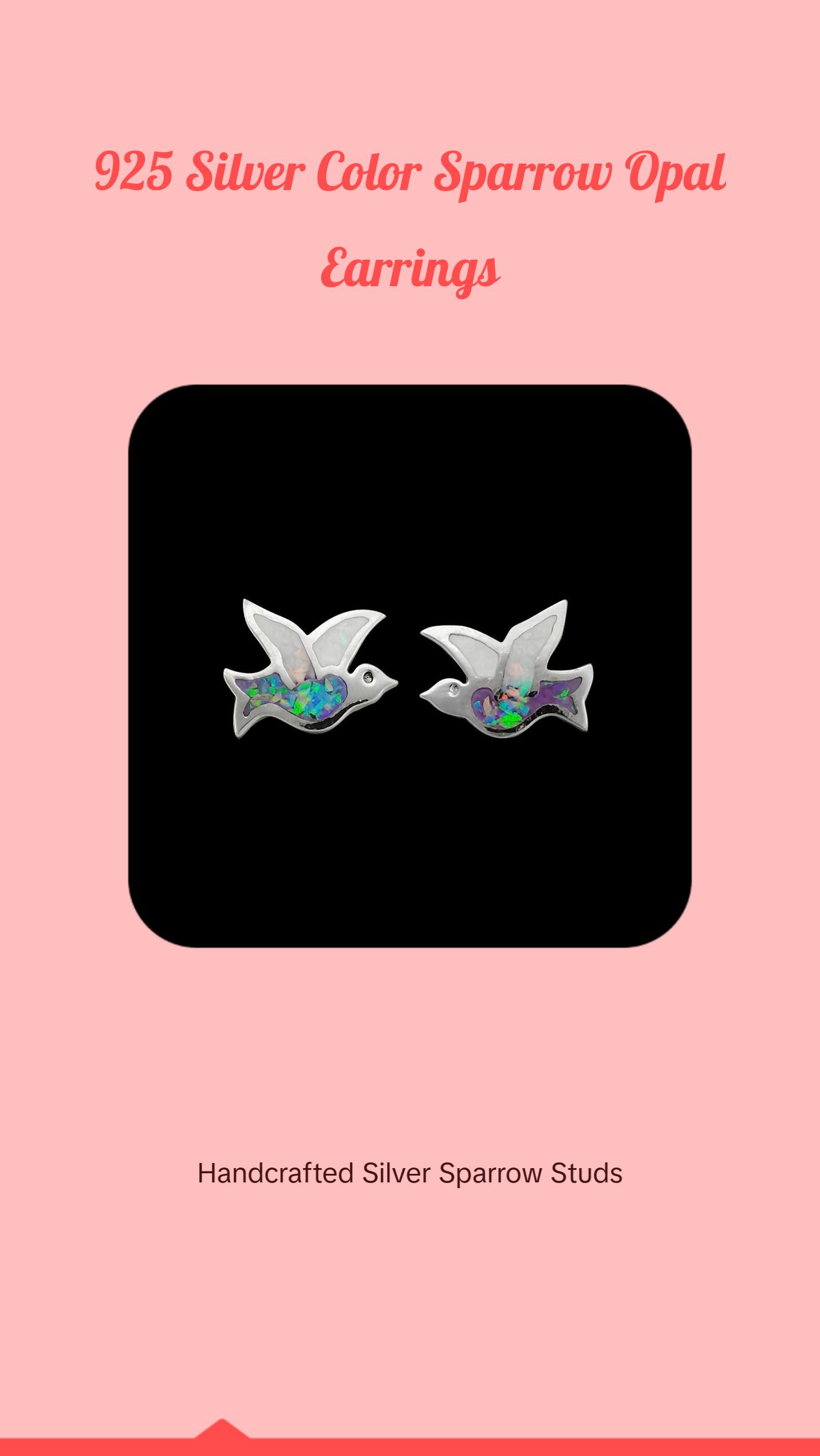 925 Sterling Silver Purple & White Fire Opal Sparrow Stud Earrings, Handmade Avian Post Earrings, Handcrafted Bird Jewelry