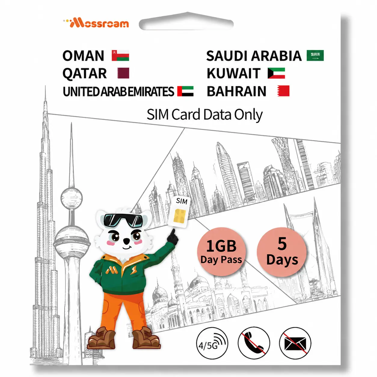 3-in-1 SIM Card for Saudi Arabia, Qatar, Oman, Kuwait, the United Arab Emirates, Bahrain – Prepaid Data Plans | Day Pass (1GB, 2GB Daily Data) or Fixed Data (5GB, 10GB, 20GB) | 5-30 Days | Unlimited 4/5G Speed Internet