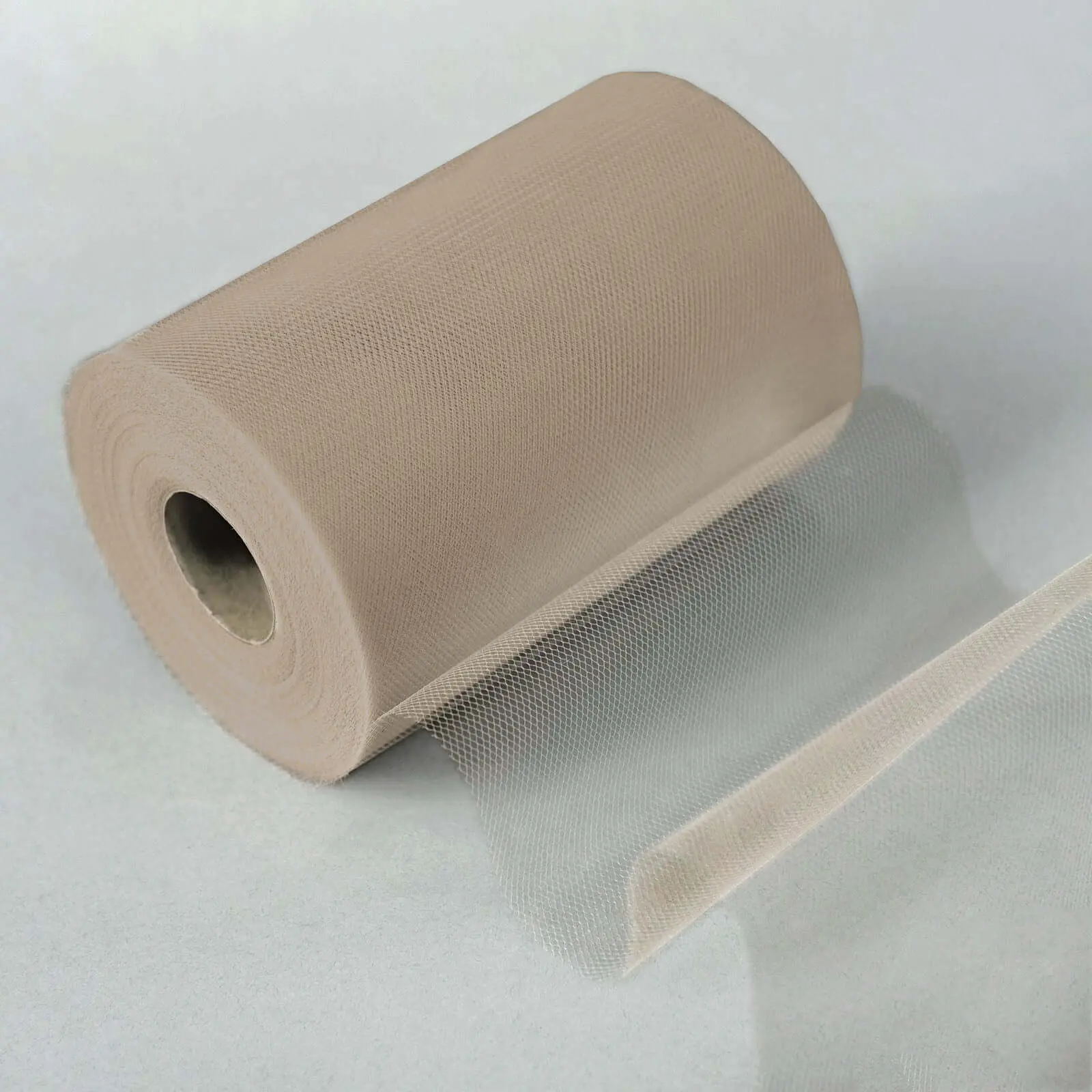 Taupe Soft Illusion Tulle Fabric Bolt - 6"x100 yd Sheer Textile Spool Roll for Crafts, Decorating, Arches Effect