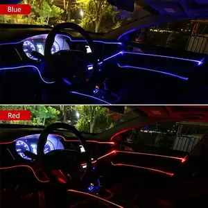 1/3PCS Interior Car LED Strip Lights without Wireless APP & Remote Control, LED 2 in 1 Car Ambient Lighting Kit with 16.5FT Optic, Inside Neon Dash Strip with Music Mode LED Neon Light Trim Glow Optic Fiber Strip Car Interior Ambient Lighting Kit, Purple