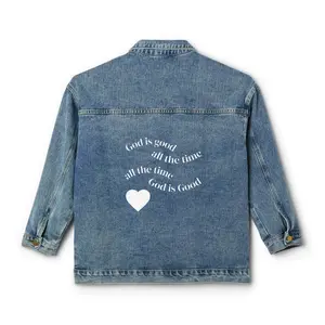 God is good coat Women's Denim Jacket | Faith Heart Back Print