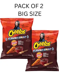Pack of 2 - Big Size - Cheetos Cheese Flavored Snacks, Lay’s Flavor Swap Sweet Southern Heat BBQ, 8.5 oz Bag, snack, chip, corn, Madison Beer, corn chips