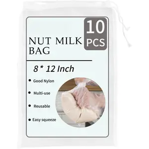 Nut Milk Bag, 10 count 12 x 8 Inch Cheese Cloth Bag,  Fine Juice Strainer Bag, 200 Mesh Nylon Bag for Straining Yogurt Juice Coffee  Jelly Cheese