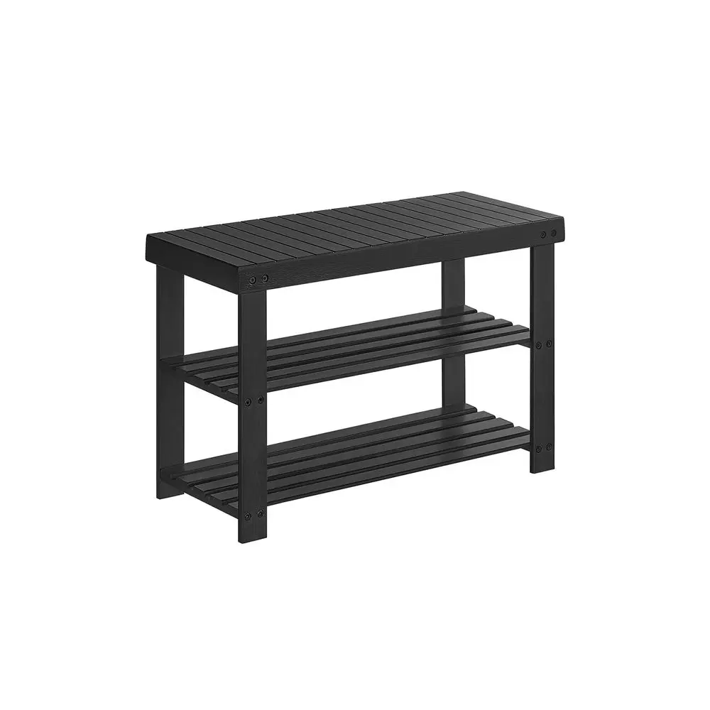 SONGMICS HOME 3-Tier Bamboo Shoe Rack Bench, Storage + Seating Entryway Shoe Station, Multi-Functional Organizer for Entryway, Bathroom, Storage + Seating In One