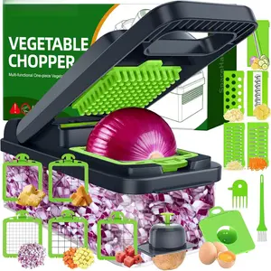 Vegetable Chopper Vegetable Cutter, 12 in 1 Kitchen Gadget, Dicer, Slicer, Onion Cutter, Salad, Cheese Grater & Egg Separator - Multi-Functional Veggie Chopper Lid with Handle (Green)