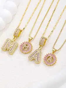 2 Pcs Initial Pendant Necklace Set, 14k Adjustable Chain, 17-19 Inches, Women's Valentine's Day Jewelry Gift