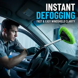 Ultimate Microfiber Windshield Cleaning Tool – 180° Swivel Head, Extendable Handle & 4 Reusable Washable Pads | Streak-Free Interior & Exterior Car Window Cleaner