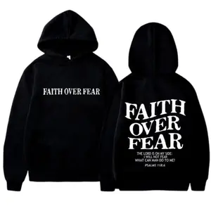 Faith Over Fear Hoodie Unisex Christian Sweatshirt Religious Bible Verse Pullover Spiritual Streetwear Inspirational Apparel Prayer Outfit Motivational Hoodie High-Quality Casual Sweater Holiday Gift TikTok Trend for Men & Women Fashion Graphic
