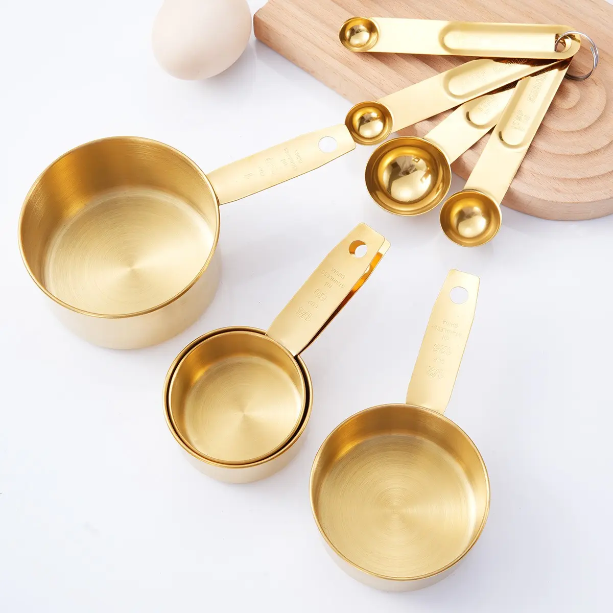 8-Piece Gold Measuring Cups and Spoons Set, Stainless Steel Baking Tools, Coffee Measuring Spoon Set, Gold Kitchen Accessories, Kitchen Measuring Utensils