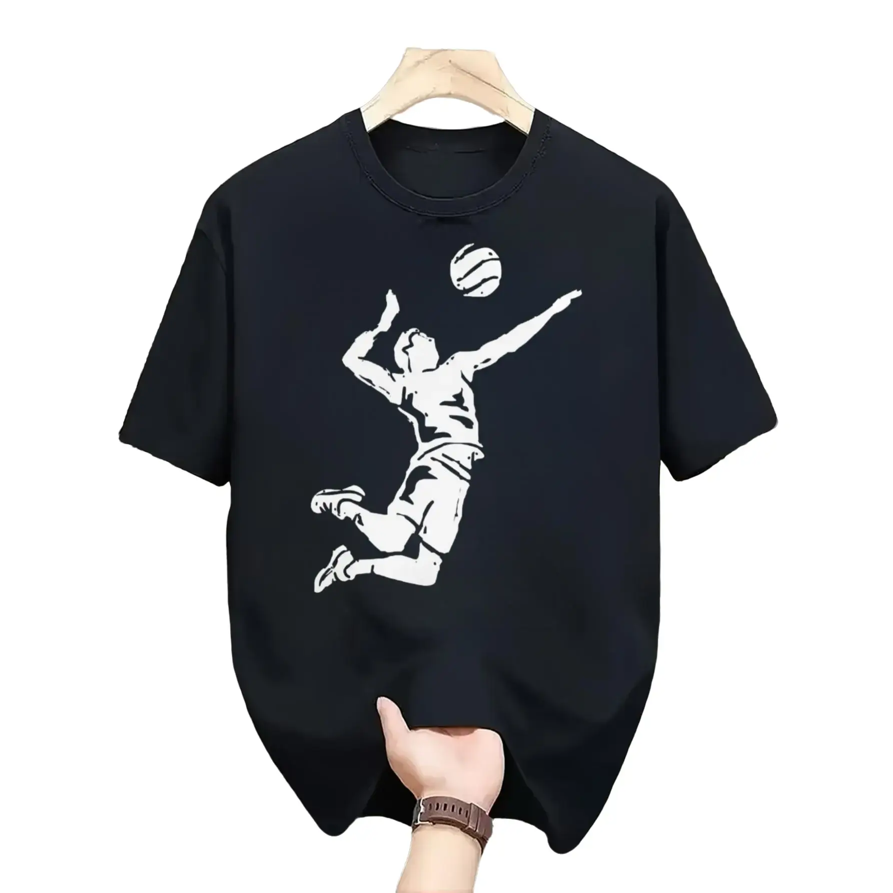 Casual Sporty Style, Men's T-Shirt, Volleyball Player Graphic Print, Summer Outdoor Sports, Gift For Boyfriend Or Sports Enthusiast