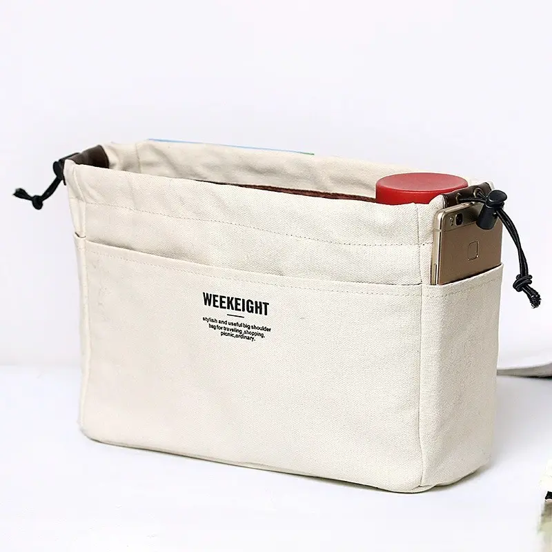 Drawstring Canvas Bag with Multiple Pockets, Lightweight & Portable Travel Storage, Travel Organizer Bags, Spacious Main Pocket Organizer, Versatile Multi-Pocket Purse, Travel Essentials, Portable Travel Accessories