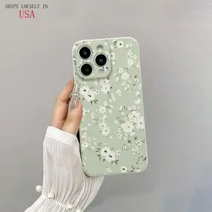 Light green and white flower fresh pattern, drop-proof and shockproof fashionable mobile phone case, suitable for iPhone 16 Plus iPhone 15 Pro Max 14 13 12 11 Pro Max X/XS XS MAX 16E, can be given as a gift to friends and family