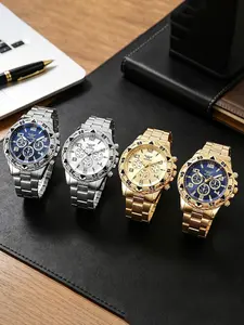 4-Piece Luxury Men's Quartz Watch Set, Elegant Stainless Steel Band, Perfect for Daily Wear, Parties, Father's Day, Valentine's Day Gifts