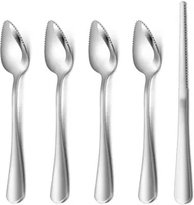 4-piece Grapefruit Spoons and Grapefruit Knife, 18/8 Stainless Steel Cutlery Tableware