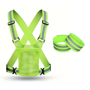 Adjustable Reflective Safety Vest with Bands, 1 Set Breathable Vest, Universal Fit for Cycling, Running, Outdoor Sports