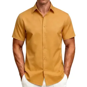 JEMITOP Men's Stretch Wrinkle-Free Soft Slim Fit Dress Shirts Short Sleeve Formal Wedding Business Casual Button Down Shirt Menswear