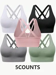 Women's Solid Criss Cross Sports Bra, Breathable Comfortable Sports Bra, Ladies Sportswear for Indoor Outdoor Wear High Support Shockproof Sports Bra Valentine's Day & Women's Day Gift For Her: Super Soft Seamless Sports Bra, Yoga Bra