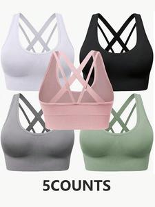 women's solid criss cross sports bra, breathable comfortable sports bra, gymclothes, ladies sportswear for exercise indoor outdoor wear, activewear, workout clothes women, fitness training clothes, yoga sports bra, workout bras, sports lingerie top