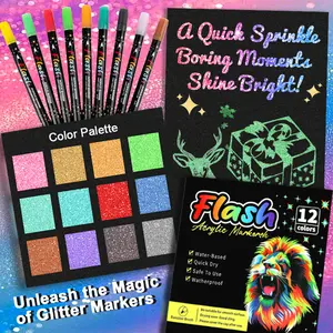 Glitter Acrylic Markers Set,Drawing Art Pens For Rock,Ceramic,Wood,Canvas,Plastic,Glass,Stone,DIY Crafts Gift,egg decorations,The best gift Diy Painting Supplies Artist Bundle